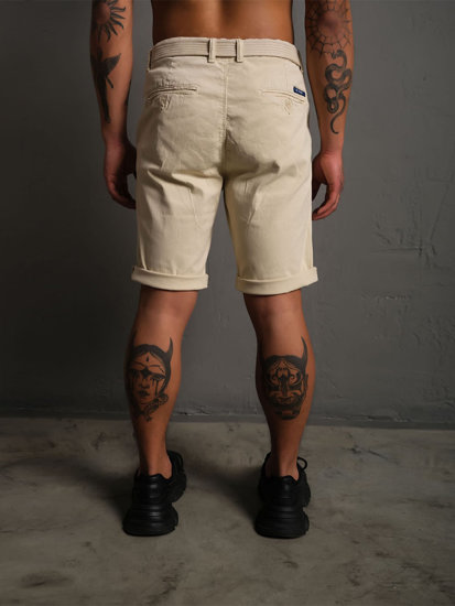 Pantalón corto de tela a rayas para hombre ecrú Bolf 0010