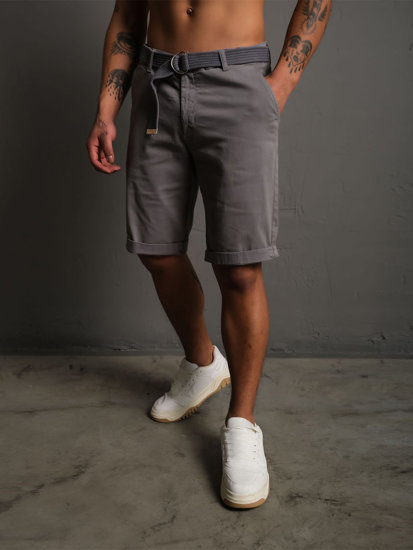 Pantalón corto de tela a rayas para hombre gris Bolf 0010