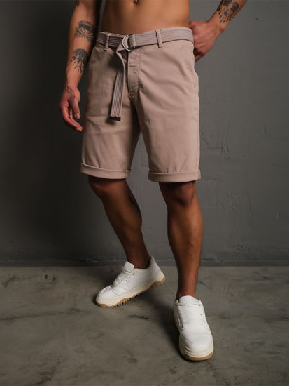 Pantalón corto de tela a rayas para hombre marrón claro Bolf 0010