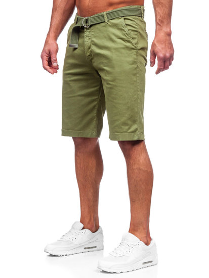 Pantalón corto de tela a rayas para hombre verde Bolf 0010