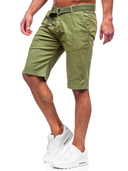 Pantalón corto de tela a rayas para hombre verde Bolf 0010