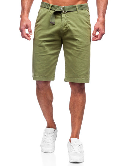 Pantalón corto de tela a rayas para hombre verde Bolf 0010