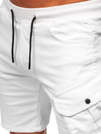 Pantalón corto de tela cargo para hombre blanco Bolf 384K