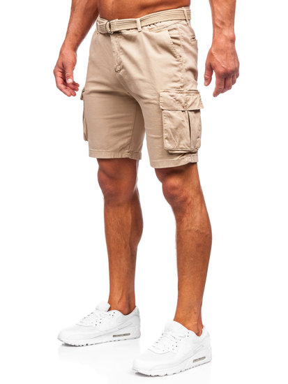 Pantalón corto de tela con cinturón cargo para hombre camel Bolf 010