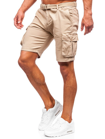 Pantalón corto de tela con cinturón cargo para hombre camel Bolf 010