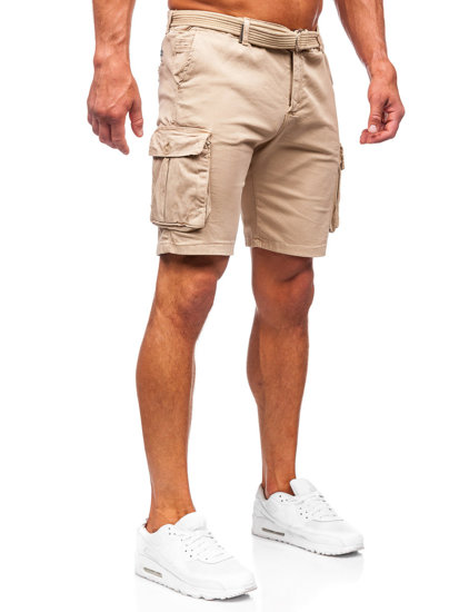 Pantalón corto de tela con cinturón cargo para hombre camel Bolf 010