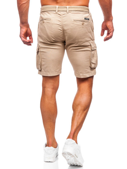 Pantalón corto de tela con cinturón cargo para hombre camel Bolf 010