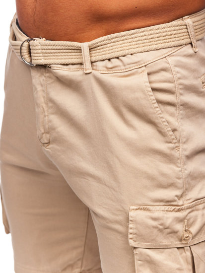 Pantalón corto de tela con cinturón cargo para hombre camel Bolf 010