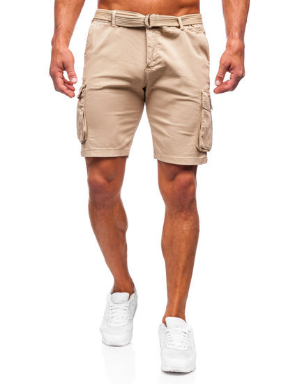 Pantalón corto de tela con cinturón cargo para hombre camel Bolf 010