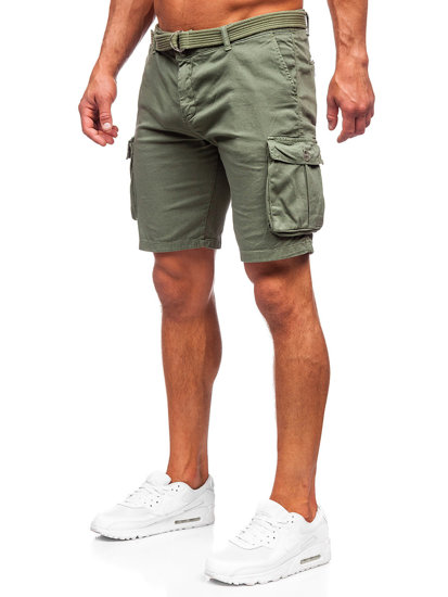 Pantalón corto de tela con cinturón cargo para hombre caqui Bolf 010