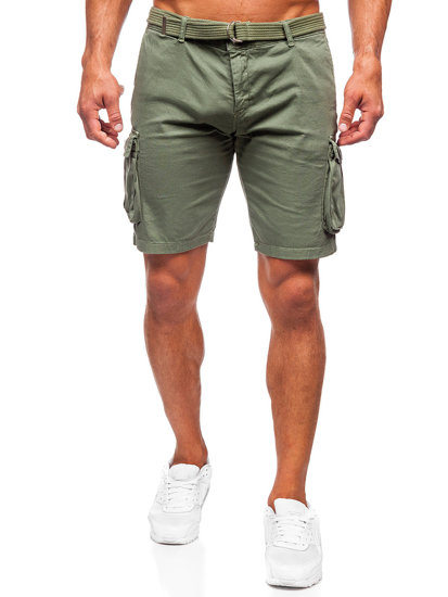 Pantalón corto de tela con cinturón cargo para hombre caqui Bolf 010