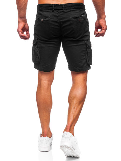 Pantalón corto de tela con cinturón cargo para hombre negro Bolf 010