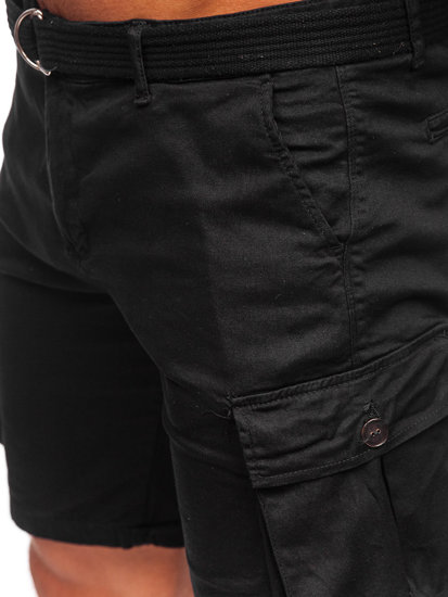 Pantalón corto de tela con cinturón cargo para hombre negro Bolf 010