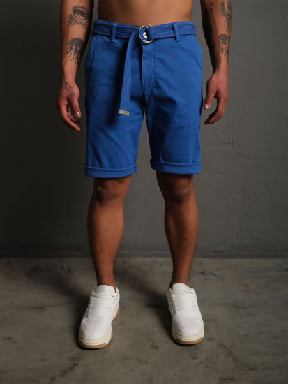 Pantalón corto de tela con cinturón para hombre azul Bolf 0010