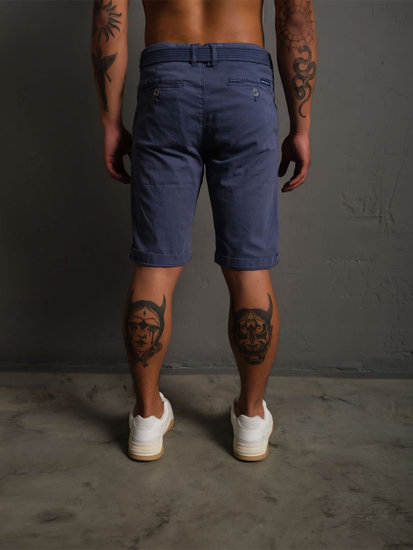 Pantalón corto de tela con cinturón para hombre azul oscuro Bolf 0010