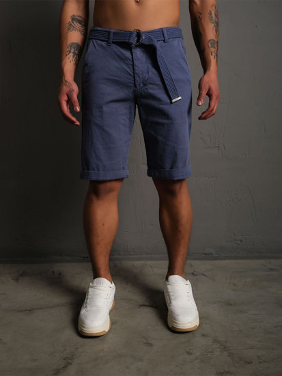 Pantalón corto de tela con cinturón para hombre azul oscuro Bolf 0010