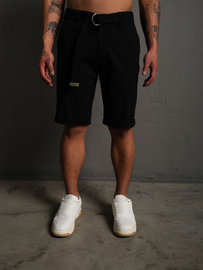 Pantalón corto de tela con cinturón para hombre negro Bolf 0010