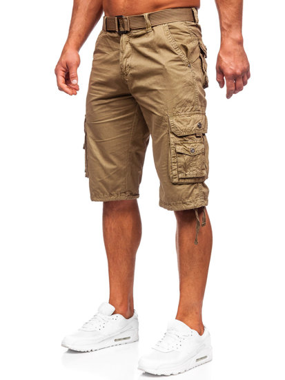 Pantalón corto de tela tipo cargo con cinturón para hombre camel Bolf 77885