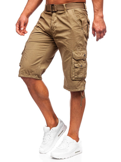 Pantalón corto de tela tipo cargo con cinturón para hombre camel Bolf 77885