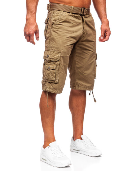 Pantalón corto de tela tipo cargo con cinturón para hombre camel Bolf 77885