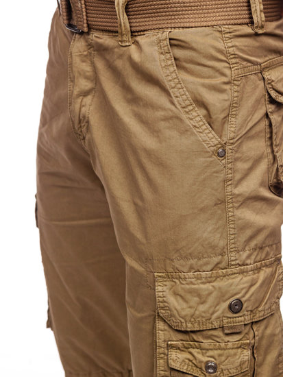 Pantalón corto de tela tipo cargo con cinturón para hombre camel Bolf 77885