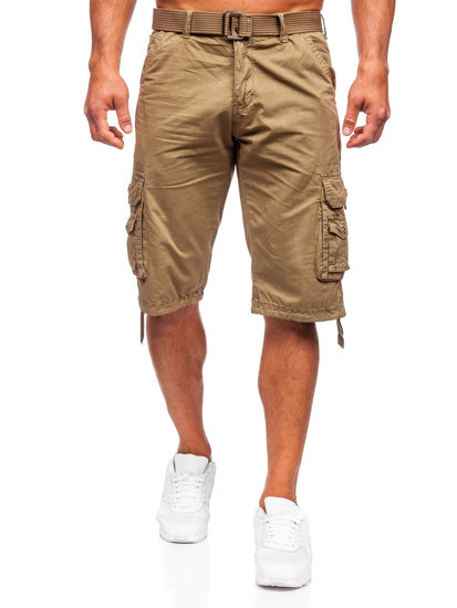 Pantalón corto de tela tipo cargo con cinturón para hombre camel Bolf 77885