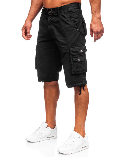 Pantalón corto de tela tipo cargo con cinturón para hombre negro Bolf 77885