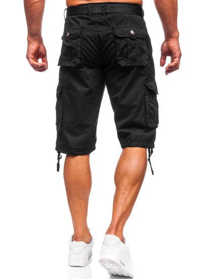 Pantalón corto de tela tipo cargo con cinturón para hombre negro Bolf 77885