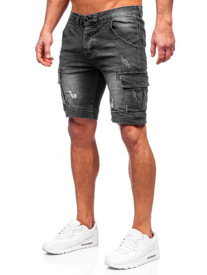 Pantalón corto vaquero tipo cargo para hombre negro Bolf MP0039N