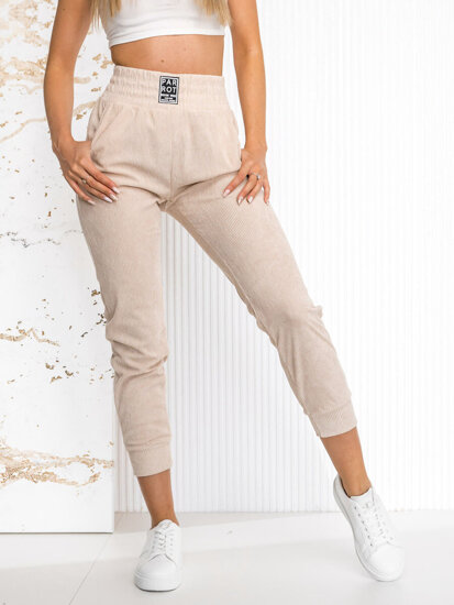 Pantalón de chándal a rayas para mujer beige Bolf W7858