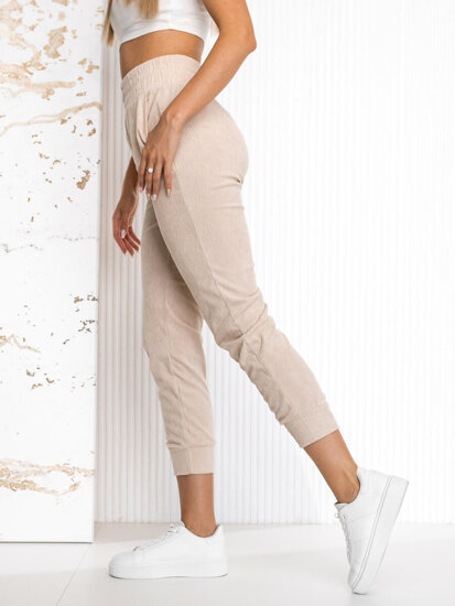 Pantalón de chándal a rayas para mujer beige Bolf W7858