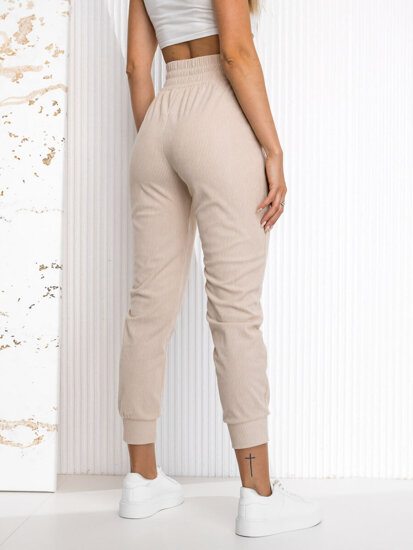 Pantalón de chándal a rayas para mujer beige Bolf W7863