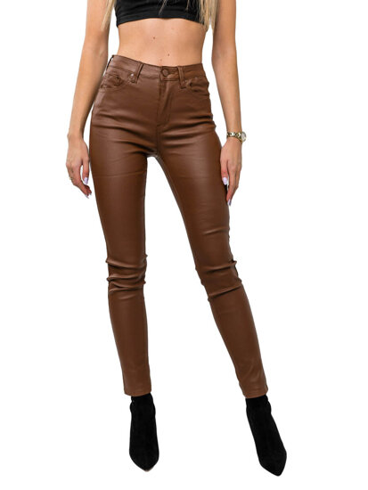 Pantalón de cuero para mujer marrón Bolf J1296