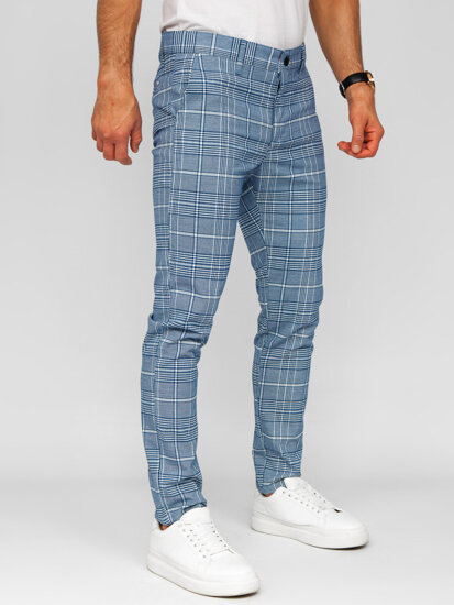 Pantalón de etiqueta a cuadros de tela para hombre azul Bolf 184164