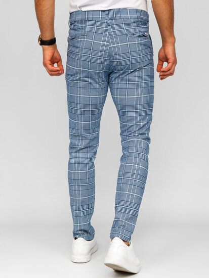 Pantalón de etiqueta a cuadros de tela para hombre azul Bolf 184164