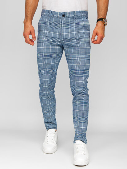 Pantalón de etiqueta a cuadros de tela para hombre azul Bolf 184164