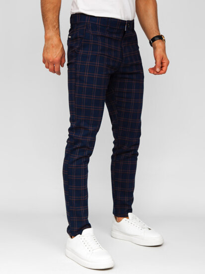 Pantalón de etiqueta a cuadros de tela para hombre azul oscuro Bolf 184170