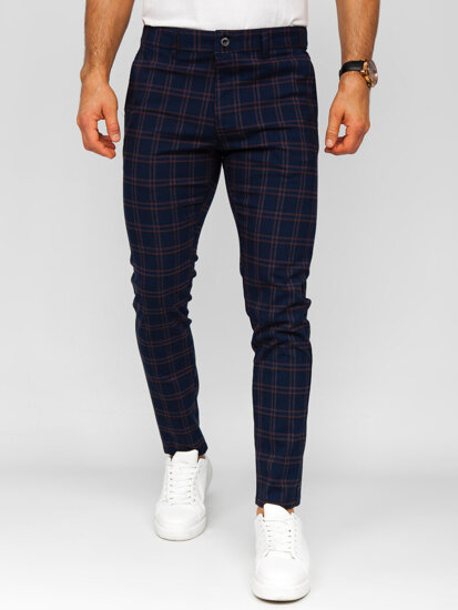 Pantalón de etiqueta a cuadros de tela para hombre azul oscuro Bolf 184170