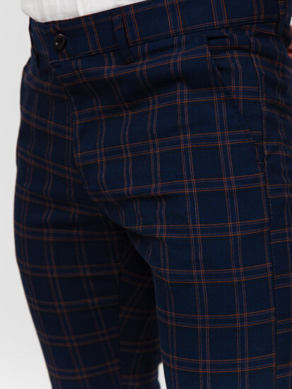 Pantalón de etiqueta a cuadros de tela para hombre azul oscuro Bolf 184170