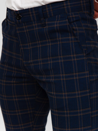 Pantalón de etiqueta a cuadros de tela para hombre azul oscuro Bolf 184189