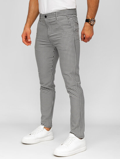 Pantalón de etiqueta a cuadros de tela para hombre negro Bolf 184143