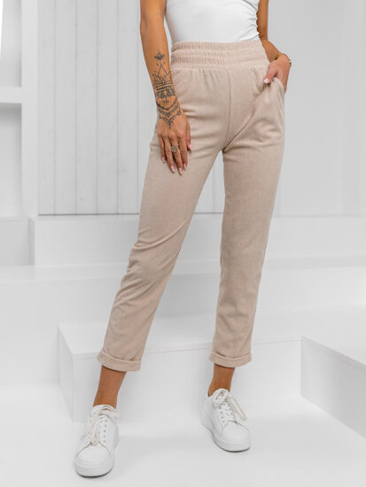 Pantalón de tela a rayas para mujer beige Bolf W7856