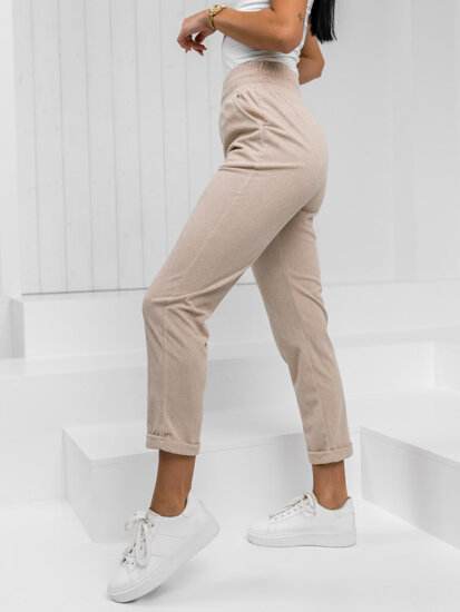 Pantalón de tela a rayas para mujer beige Bolf W7856