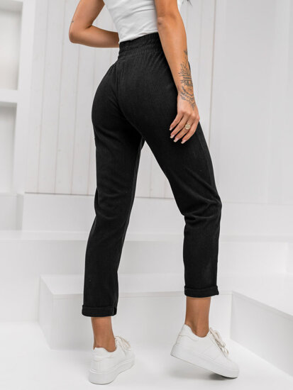 Pantalón de tela a rayas para mujer negro Bolf W7856