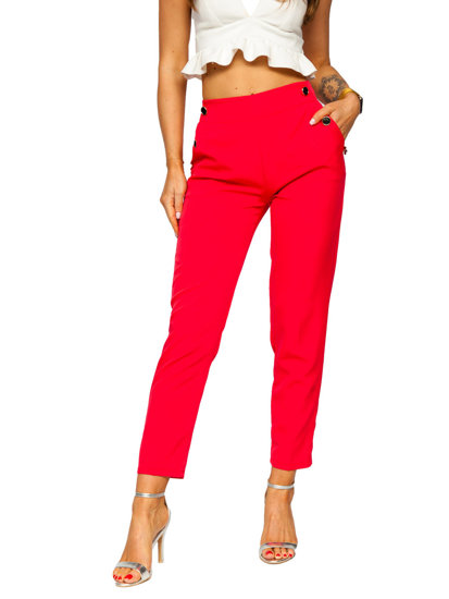 Pantalón de tela con botones decorativos para mujer coral Bolf 8155