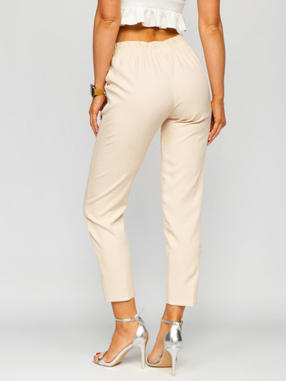 Pantalón de tela con botones decorativos para mujer ecrú Bolf 8155