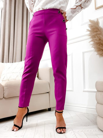 Pantalón de tela con botones decorativos para mujer fucsia Bolf 8155