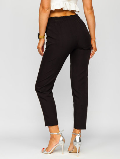 Pantalón de tela con botones decorativos para mujer negro Bolf 8155
