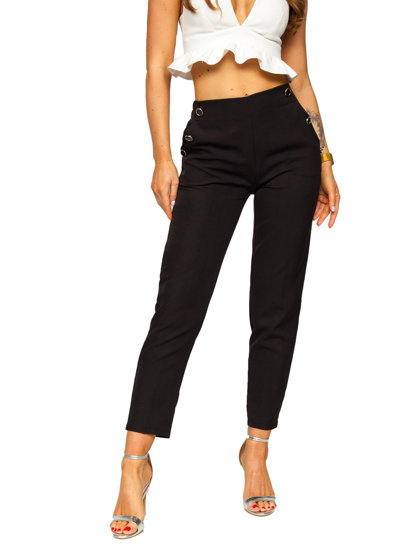 Pantalón de tela con botones decorativos para mujer negro Bolf 8155