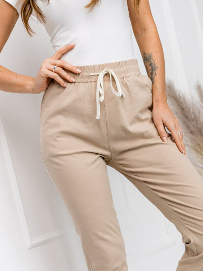 Pantalón de tela para mujer beige Bolf W7831